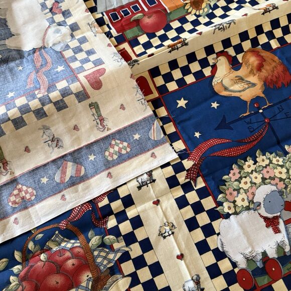 Vtg 90s Susan Winget Fabric Panel Farm School Quilt Blocks Farm Pillow Panels - Picture 7 of 7